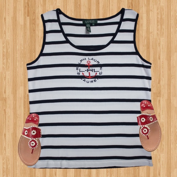 Lauren Ralph Lauren Tops - Ralph Lauren Striped Anchor Logo Tank Top Size 2X